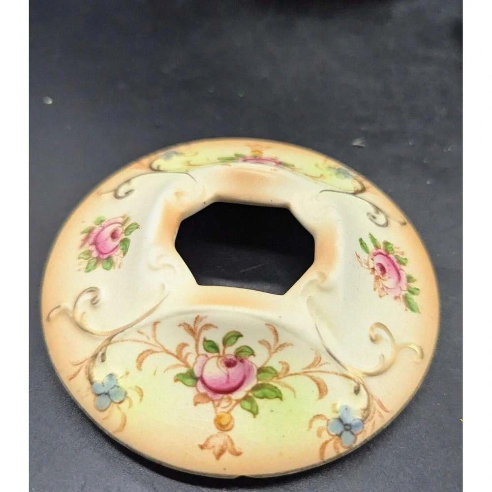 Set/2 Vintage CROWN DUCAL WARE Covered Dresser Box Hair Receiver Verona Rose